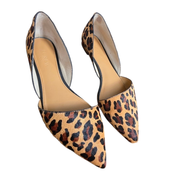 J. Crew Zoe Leather Leopard Print Calf Hair D'orsay Flats / Shoes  F5317 Size 7 - Picture 11 of 16
